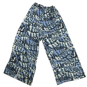 Stylish Blue Patterned Wide Leg Pants
